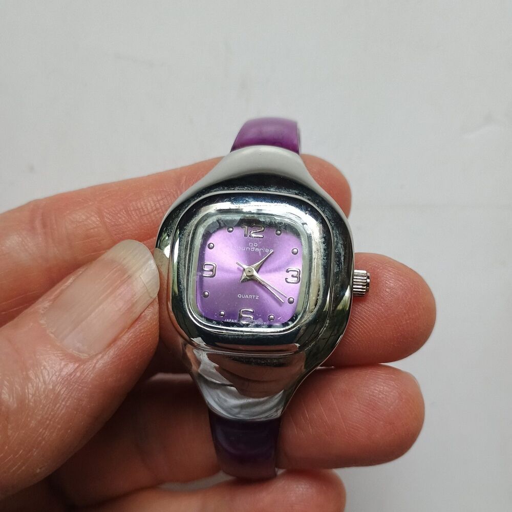 Vintage No Boundaries Purple Lucite Bangle Watch Women's Y2K Quartz Tested